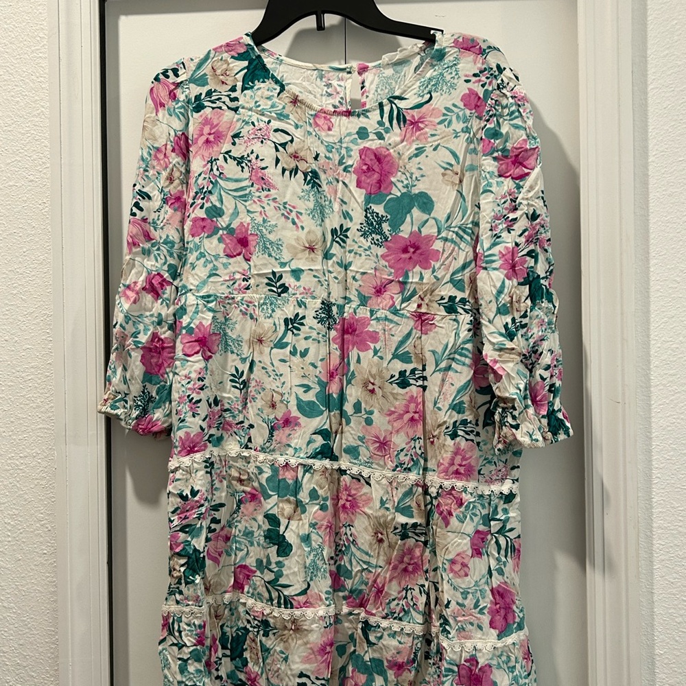 June & Hudson Floral Dress with Pink and Green